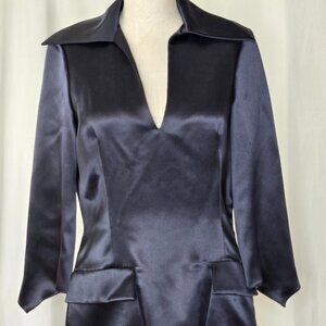 Douglass Hannant, Silk Black Long Sleeve Blouse Size 6, Excellent Condition